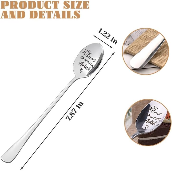 Borhmty Best Artist Gifts for Women Men Good Morning Artist Spoon Art Teacher Appreciation Gifts for Women Men Painter Artists Birthday Gift for Friend Coworker Colleage Stainless Steel Spoon - Image 2